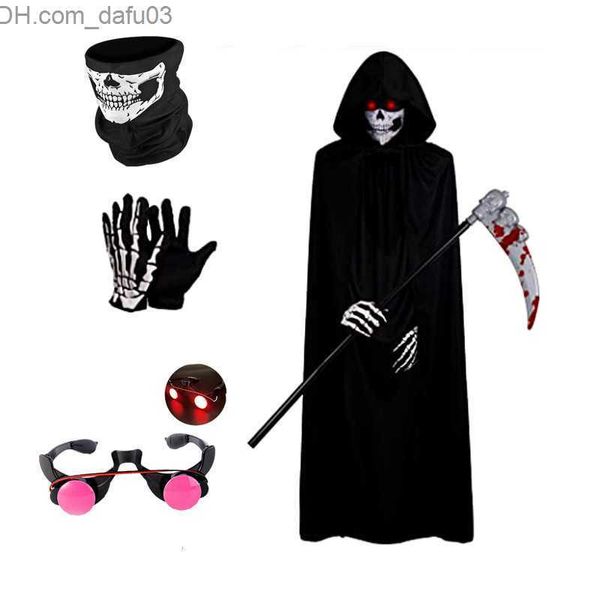 Costume a tema Fantasma per bambini Gioco di ruolo di Halloween con teschio rosso Corno e falce Maschera da vampiro strisciante Z230805