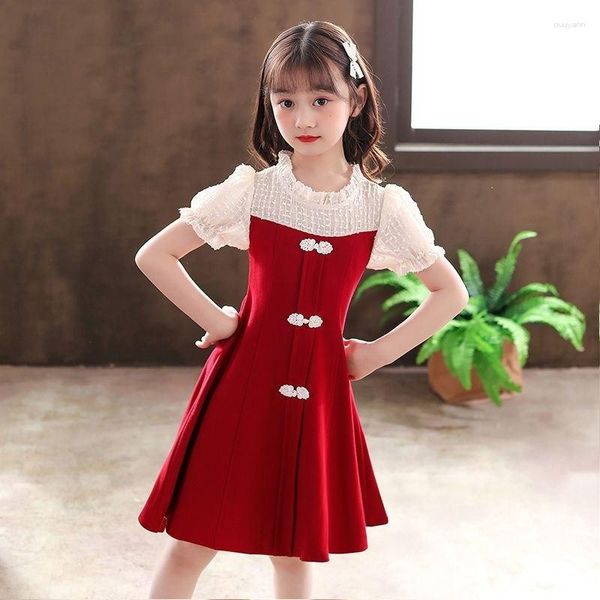 Mädchen Kleider Sommerkleid mit Schleife Kinder Party koreanischen Stil Schule Teenager Mädchen Kleidung für 3–14 Jahre