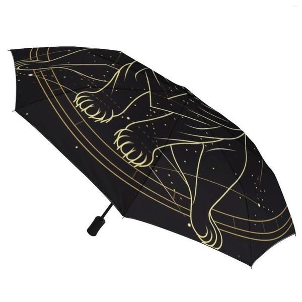 Ombrelli Tiger 3 Fold Ombrello automatico Arte minimalista Geometria astronomica Cappotto nero antivento leggero per uomo Donna