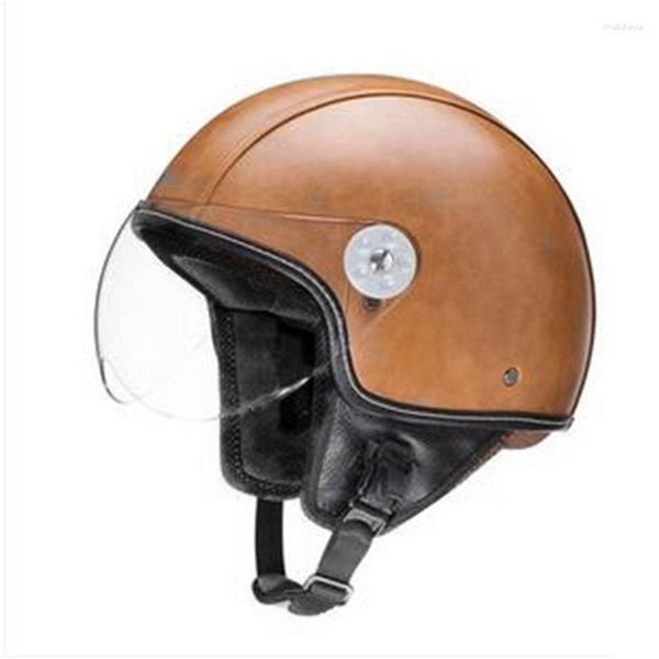 Capacetes de motocicleta VOSS Brands Capacete de couro PU masculino feminino Capacete Retro Vintage Casco Moto Riding Half CE