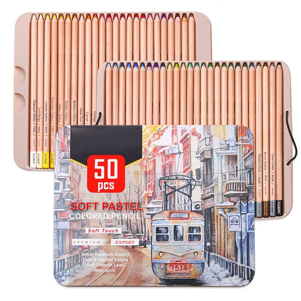 Outros materiais escolares para escritório KALOUR Premium 50 pçs Conjunto de lápis de cor pastel macio Lápis de cor de pele de madeira Kit de esboços de desenho para escrita de artistas 230804