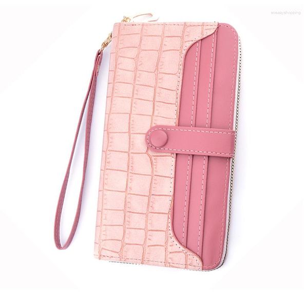 Carteiras Crocodilo Carteira Feminina Bolsa Rosa Cartão Na Cintura Carteiras Couro Moda Bolsas Luxo Portfel Damski