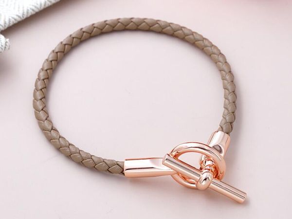 Realfine888 3A HM Bracciali in 07 Bracciale cinturino in vera pelle grigio scuro con gioielli iconici in oro rosa Designer di lusso per donna con scatola