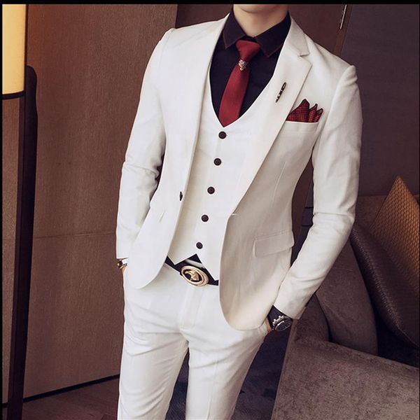 2022 MENS WHITE MENS Wedding Smoking Groom Wear Gude da uomo Abiti da uomo Slimt Fit 3 pezzi set di eleganti abiti da ballo designer blaze254q