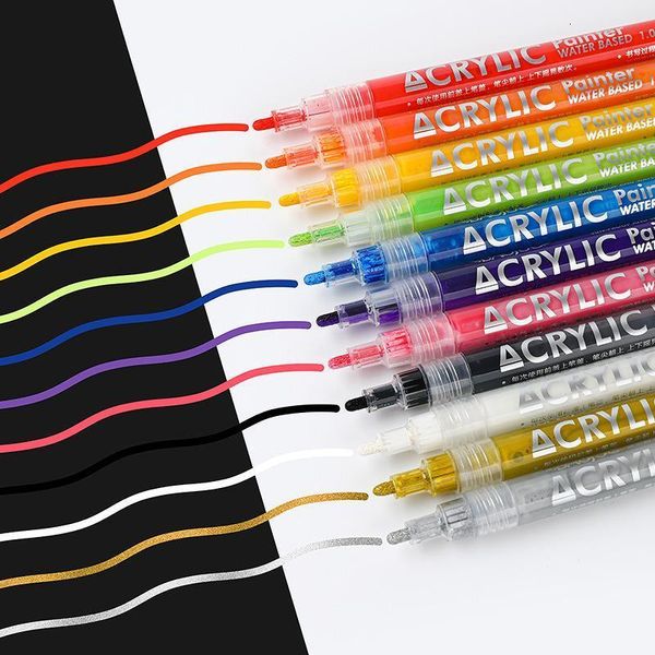 Markers LE 1224Colors Acrylfarben-Markierungsstifte mit feiner und gepunkteter Spitze für Steinmalerei, Becher, Keramik, Glas, Holz, Stoff, Leinwand, Metall 230804