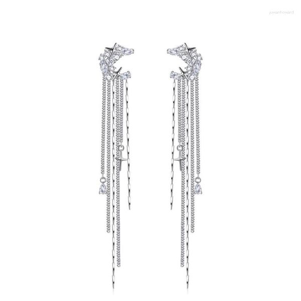 Brincos traseiros KOFSAC Zircon Moon Meteor Shower Ear Clip para mulheres Luxo Tassel Long Fashion 925 Sterling Silver Jewelry