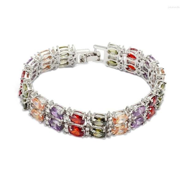 Braccialetti di collegamento Fleure Esme Charm da sposa per donna Goccia Morganite Blu Peridoto Viola Rosso Cubic Zirconia Rodiato R670