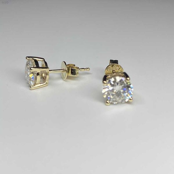 Hq Gems Orecchino a bottone in oro giallo 14 carati con diamanti in vero oro da donna 1 carato Moissanite