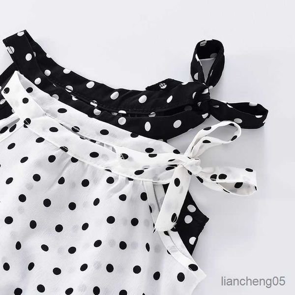 Комплекты одежды для девочек подвеска подвеска для детей летняя одежда версия для девочек Dot Leopard Print Chiffon Set Baby Tradecuits Kids Wear R230805