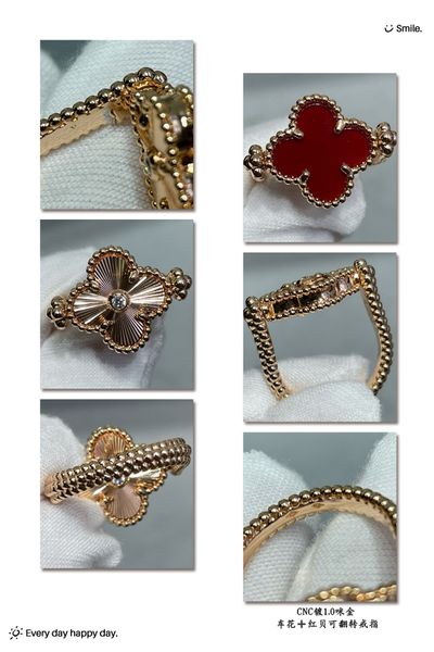 Ringos de cluster vintage Designer de van Brand Copper com 18k Gold Bated Red Four Clover Charm Ring para mulheres com BOX Party Gift Lauf