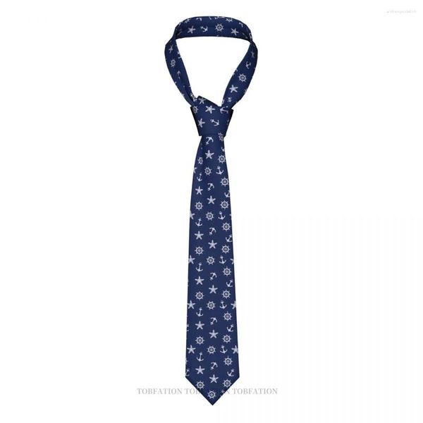 Fliege, marineblau, nautischer Anker, klassisch, für Herren, bedrucktes Polyester, 8 cm breit, Krawatte, Cosplay, Partyzubehör
