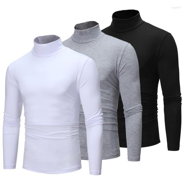 Camisetas masculinas outono inverno camiseta térmica fina masculina gola alta camiseta de manga comprida camiseta fina de algodão quente