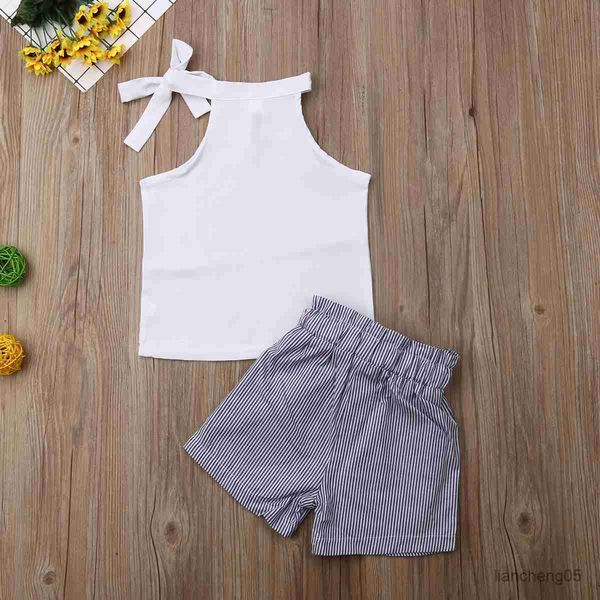 Kleidungssets Sommer-Baby-Mädchen Kleidung Sets ärmellose T-Shirt Striped Shorts Anzüge Kinder Mädchen Kleidung 2-7 Jahre R230824