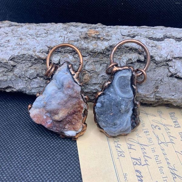 Anhänger Halsketten Retro Stil Natürliche Galaxy Achat Druzy Freeform Solar Drusy Bronze Charms Antike Kupfer Halskette Zubehör