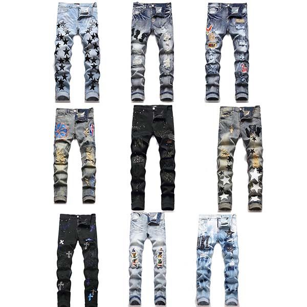 Miris jeans uomo jeans firmati moda jeans uomo stile cool pantaloni denim firmati di lusso pantaloni biker strappati strappati nero blu strada ragazzo ragazza jean moto slim fit