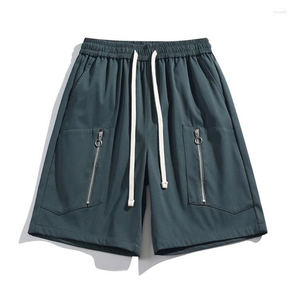 Shorts masculino com bolso com zíper casual 2023 verão tamanho grande masculino largo calças curtas baús de cor sólida