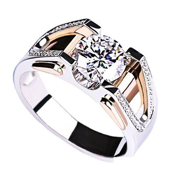 Bandringe Modeschmuck Ring Roségold überzogenes Platin Zweifarbiger Moissanit Punk Raue Persönlichkeit Reifer Geschmack Männer und Frauen Drop DHC8O