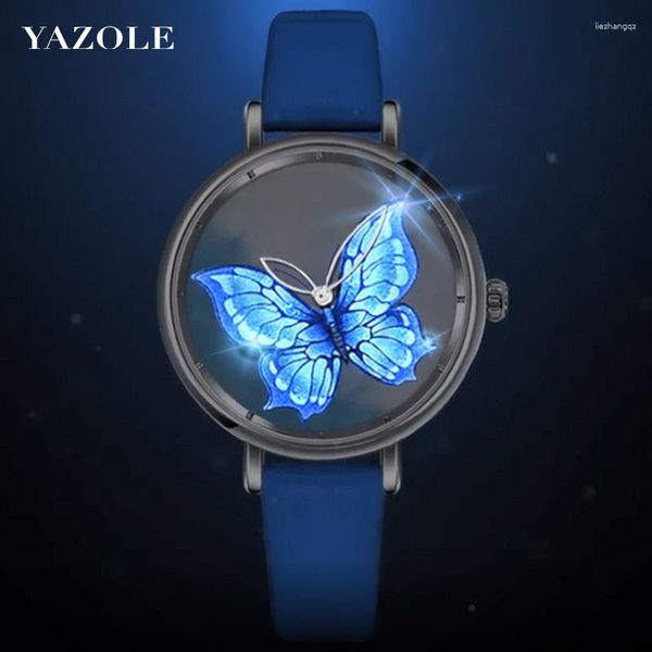 Armbanduhren Frauen Uhren Luxus Schmetterling Zifferblatt Design Quarz Leuchtende Damen Frau Leder Uhr Montre Mujer