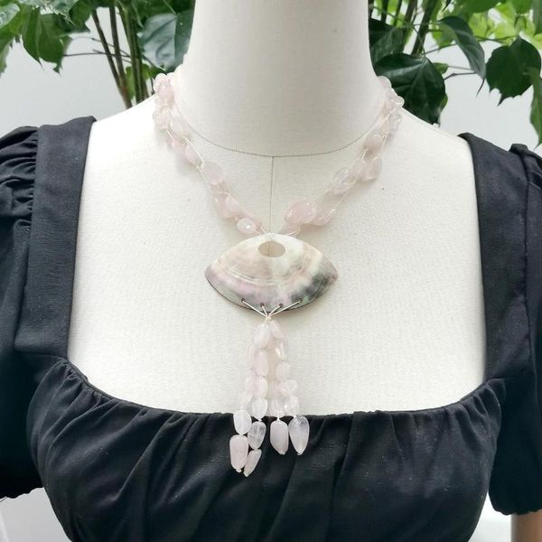 Anhänger Halsketten Lii Ji Rosa Farbe Halskette 50 cm Rose Quartzs Shell Frauen Lager Verkauf Schmuck Geschenk