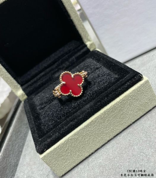 Designer amor anel anéis vintage cluster van marca cobre com 18k banhado a ouro vermelho quatro folhas trevo charme anel para mulheres com caixa presente de festa