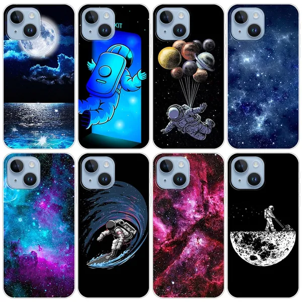 Space Astronaut Weiche TPU-Hülle für iPhone 15 Plus 14 Pro MAX 13 12 11 XR XS 8 7 iPhone15 Mode Sternenhimmel Nachthimmel Mond Ozean Handy-Rückseite