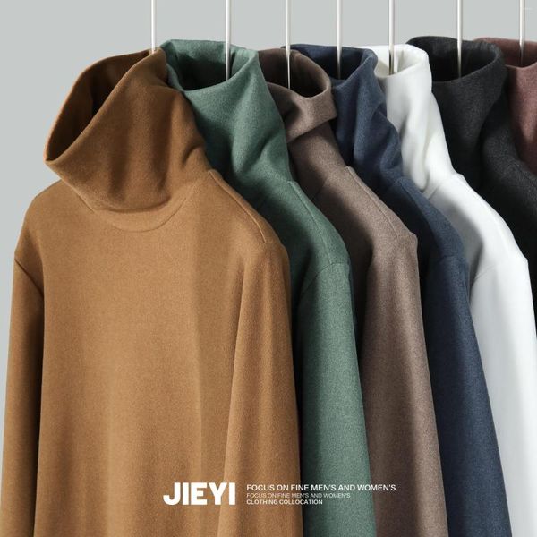 Mannen T-shirts Mode Effen Hoge Kraag Warm Fluwelen T-shirt Herfst Slanke Lange Mouwen Voering Dieptepunt Top Mannelijke Kleding