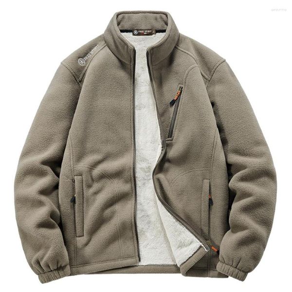 Herrenjacken Fleece Herren Outdoor Leichte warme Mäntel Pelzgefütterte Kleidung Einfarbig Herbst Winter