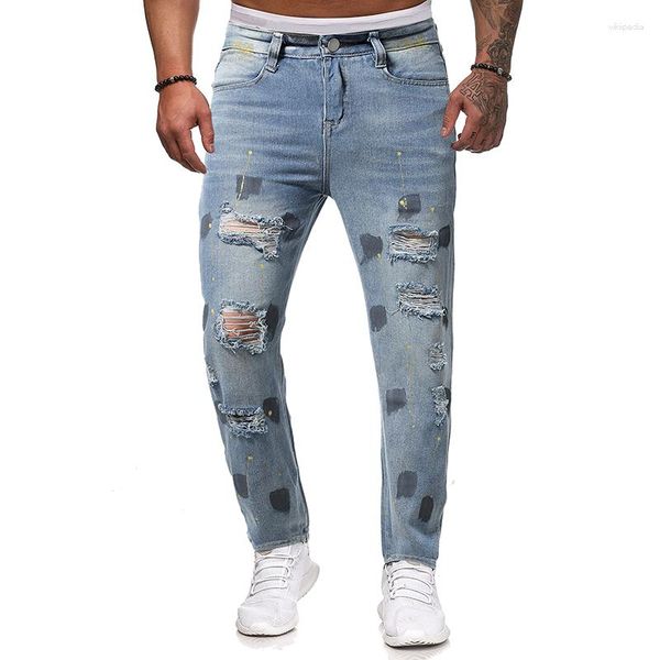 Jeans da uomo 2023 Pantaloni slim fit rotti Mendicante Fashion Street Dress Retro Fengshui giapponese che lava pantaloni casual