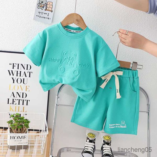 Set di abbigliamento 2023 corea Summer Toddler Boy 2PCS Set di vestiti Lettera Cartoon Bear T-shirt a maniche corte Pantaloncini Tuta sportiva Infant Baby Boy Outfit R230805