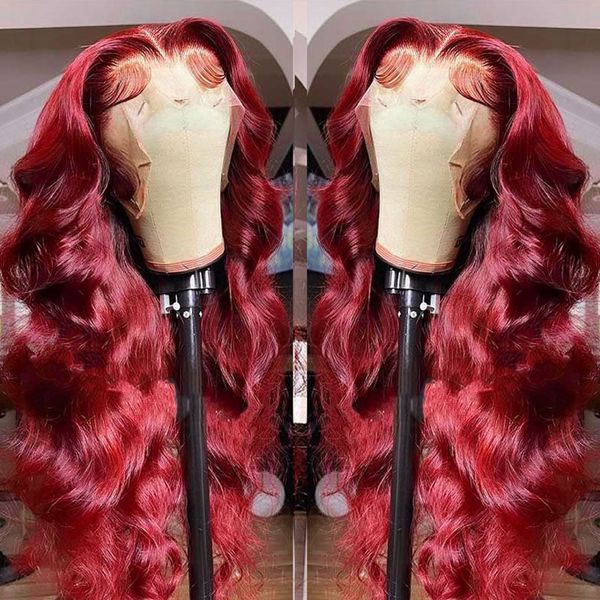 13x4 Body Wave Curace Front Human Hair Wig Brazilian Red Colormed Remy Wigs для женщин HD прозрачный кружевный парик