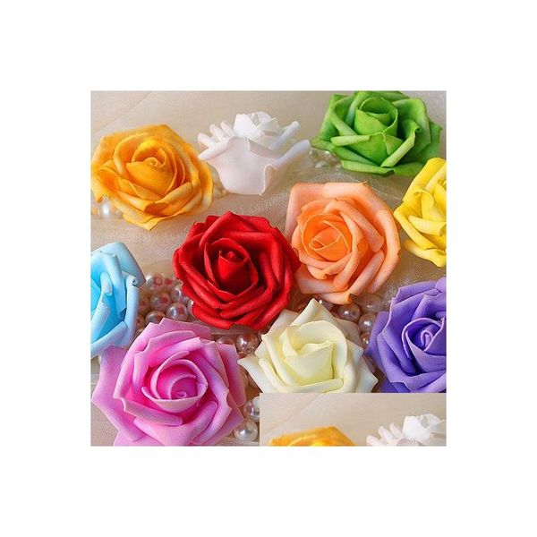 Coroas de flores decorativas rosas de espuma artificial para decoração de casa e casamento cabeças de flores bolas de beijo casamentos Mti cor 7 C Dhiyj
