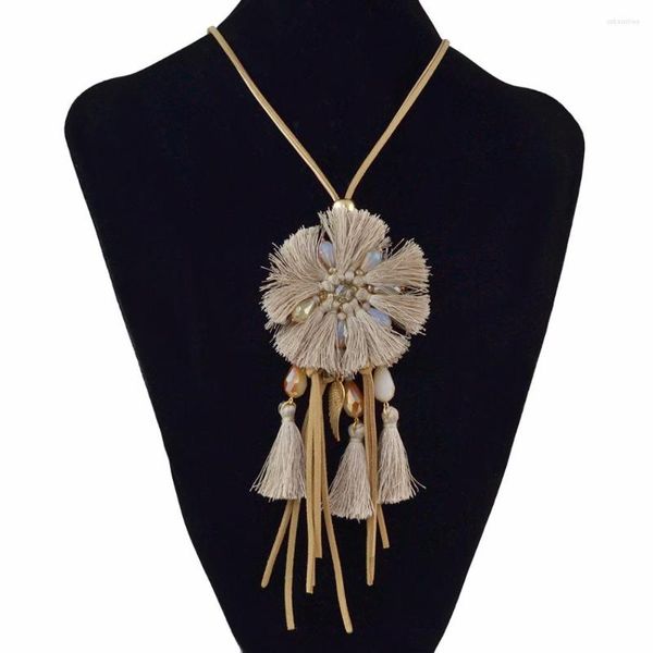 Anhänger Halsketten Handgemachte Frauen Lange Boho Bohemian Statement Halskette Ethnische Baumwolle Fransen Quaste Gypsy Tribal Party Schmuck