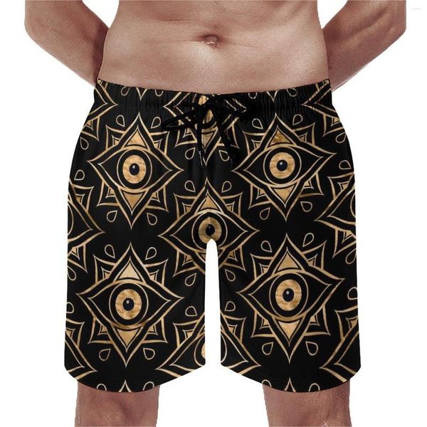 Pantaloncini da uomo Retro Evil Eye Gym Black And Gold Hawaii Board Short Pants Uomo Custom Sports Quick Dry Swimming Trunks Gift