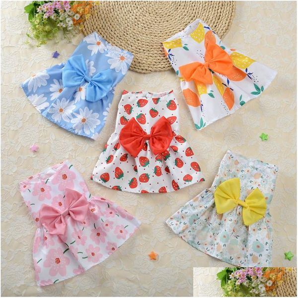 Vestuário para cães, roupas para animais de estimação, gato, vestido de princesa, primavera, verão, flor, borboleta, saia, moda, floral, adorável, padrão, renda, sem mangas, co, Dh5Xa