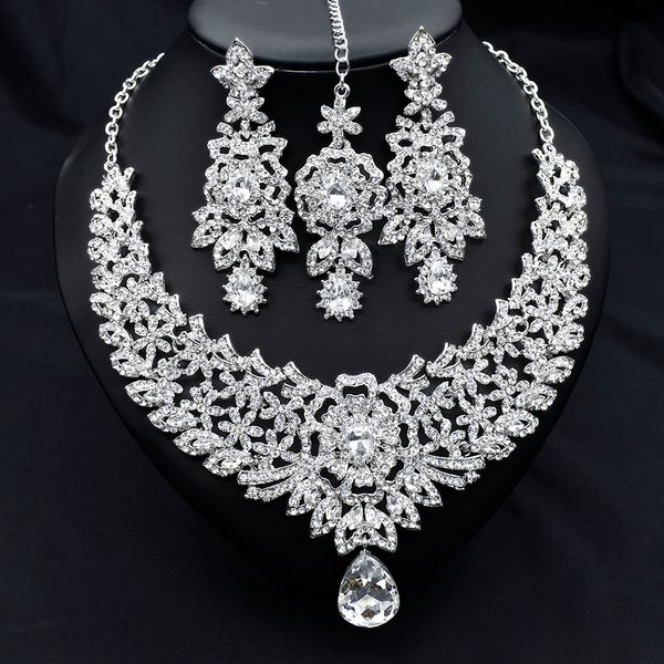 Hochzeit Schmuck Sets C30 Stirn Kette Halskette Ohrringe Set Dubai Schmuck Geschenke für Frauen Indische Afrikanische Braut Haar Zubehör 230804