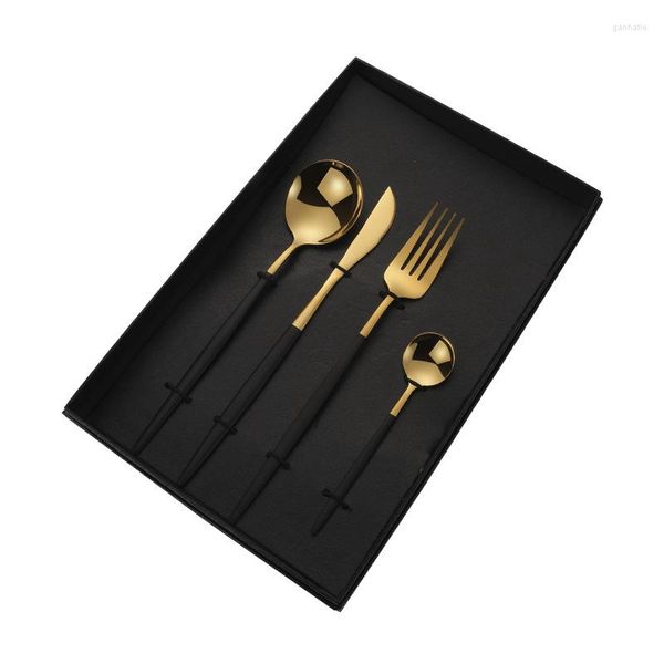 Conjuntos de Louça Produtos Cozinha Presente China Fornecedor Talheres 7 Cor Banhado a Ouro 4 Pcs Conjunto de Talheres Aço Inoxidável Bife Garfo Faca