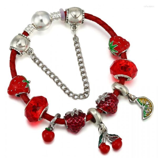 Strand gioielli frutta rossa dolce vetro fai da te perline bracciale originale ragazze fragola ciliegia accessori moda regalo