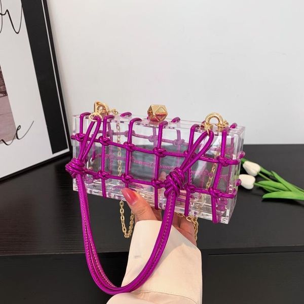 Fashion Designer Bag Acrylic Box 2023 Summer Borsa a tracolla con catena tote trasparente Borsa da sera in acrilico rosa Borsa a mano quadrata inclinata color caramella