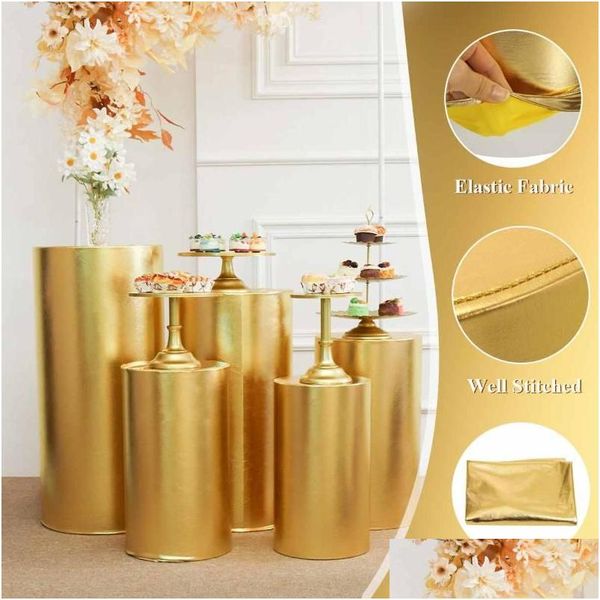 Decoração de festa Produtos de ouro Cilindro redondo Er Pedestal Exibição Arte Decoração Rodapés Pilares para decorações de casamento diy Gota de férias Dhgvq