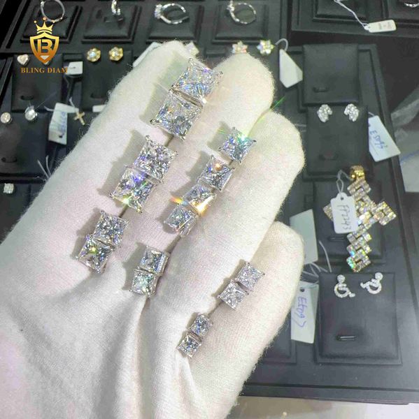 Benutzerdefinierte Iced Out 925 Sterling Silber Charms für die Schmuckherstellung 4-9mm Princess Cut Vvs Moissanit Ohrstecker