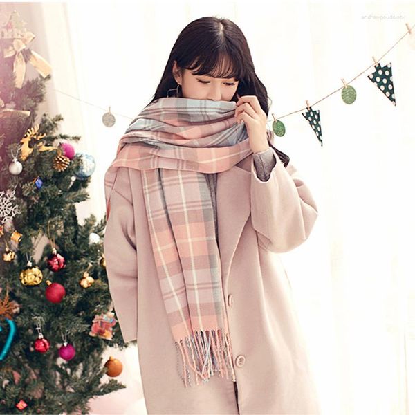 Schals Imitation Kaschmir Frauen Koreanischen Stil Vintage Schal Süße Plaid Winter Warm Schal Lange Wrap Bandana Bequeme Weiche Wilde Weibliche