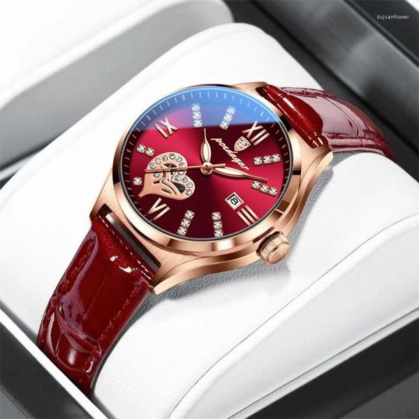 Нарученные часы poedagar роскошные бриллианты Quartz Watch Wome Women Fashion красное кожаное ремешок водонепроницаемые платья часы Relogio fominino