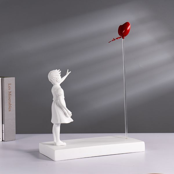 Dekorative Objekte, Figuren, Herzballon, fliegendes Mädchen, inspiriert von Banksy-Kunstwerken, moderne Skulptur, Heimdekoration, Statue, großes Kunsthandwerk, Ornament 230804