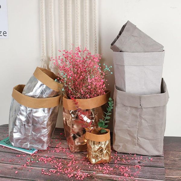 Sacos de armazenamento à prova d'água Saco de papel kraft Recipiente lavável multifuncional Fruta Vegetal Cultivo de flores Decoração de casa Po Prop