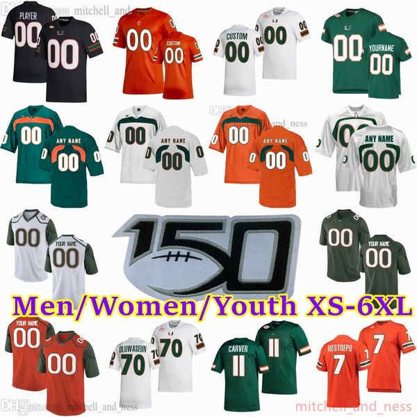 2023-24 Custom S-6XL NCAA Miami Hurricanes Football Jersey 7 Xavier Restrepo 11 Jackson Carver 87 Gabriel Valladares 5 Key'Shawn Smith 9 Tyler Van Dyke 64 Jalen Rivers