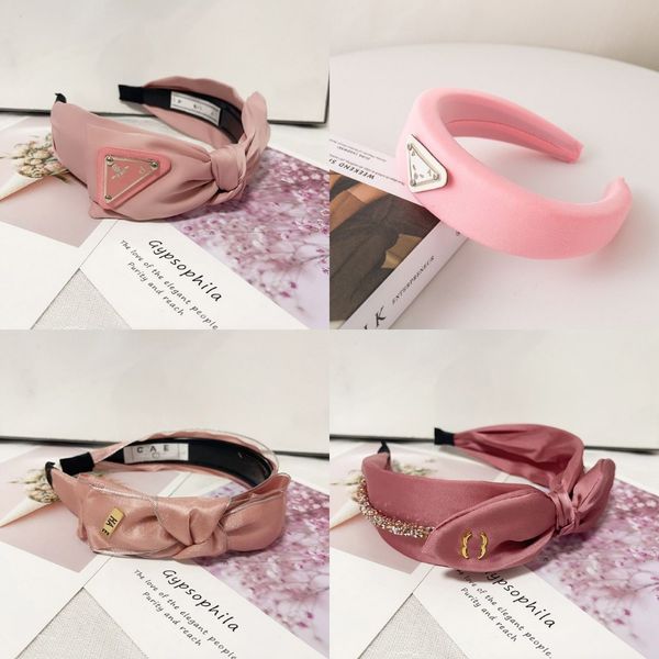 60 Stile, rosa Stirnbänder für Damen, Designer-Damen-Haarband, doppeltes Buchstabenmuster, Frühlings-Stirnband, Haarschmuck, Alltagsleben, Gesichtswaschzubehör, Familie im Großhandel