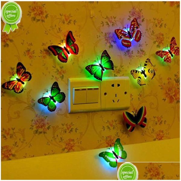Adesivos de parede nova borboleta luz led autoadesiva noite criativa atmosfera interior brilho no escuro casa decoração do quarto drop delive dhqpa