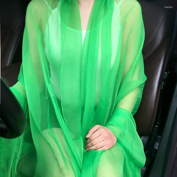 Sciarpe Protezione solare Scialle Lady Coreano Tinta unita Trasparente Sexy Sottile Chiffon Telo mare Estate Aria condizionata Sciarpa di seta