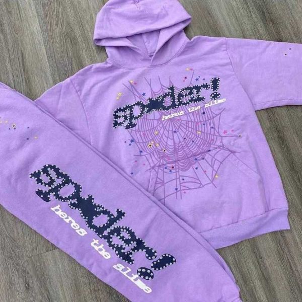 Hoodies masculinos Purple Spder Pullover Men Young Thug Spider Web Star letra