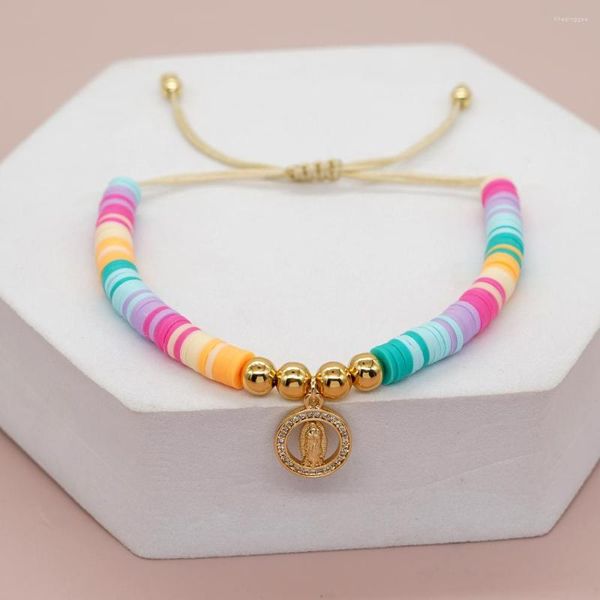 Strand Go2boho Braccialetti dell'amicizia con perline Heishi colorate con ciondolo Vergine Maria per le donne Summer Beach Fashion Jewelry Design